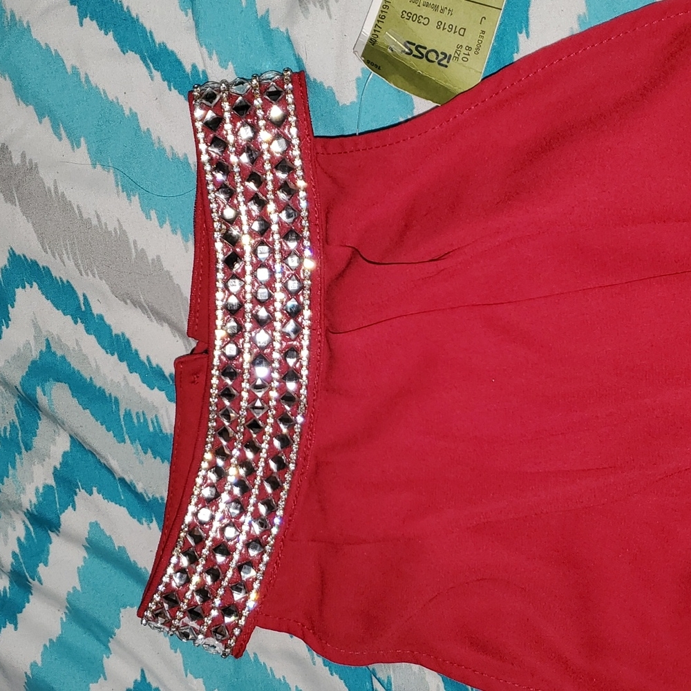 Red bling collar shirt - Picture 4 of 5